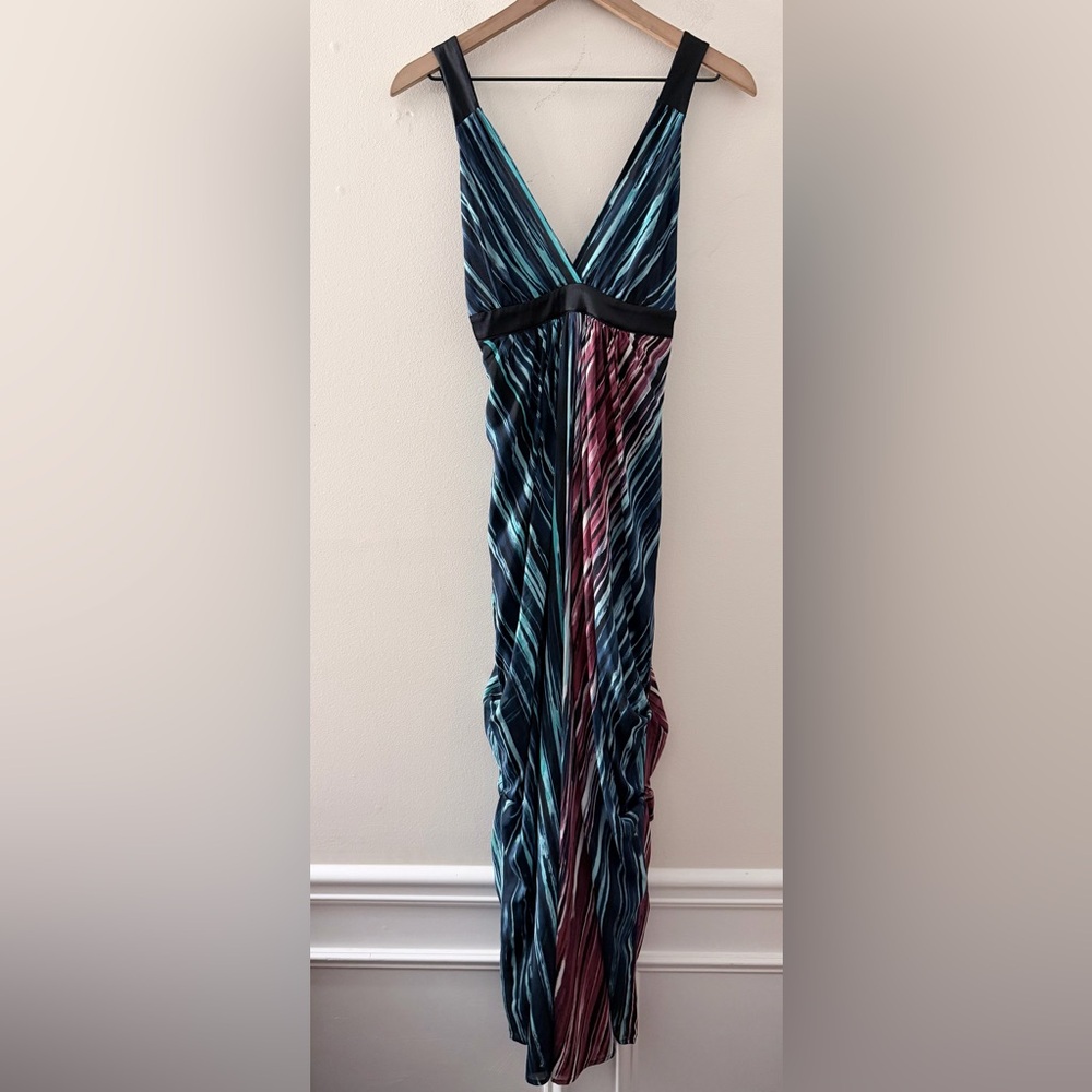 Bebe Women’s babydoll multicolored Princess silk Maxi Dress flowy whimsical XXS